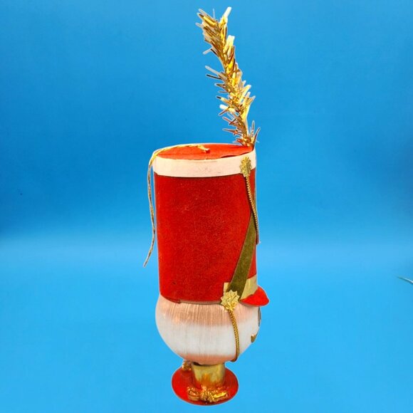 Vintage 1960s Toy Soldier Ornament Japan Red Flocked Hat White Satin Ball Head - Picture 4 of 9